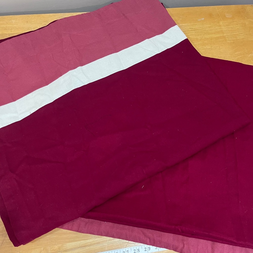 Fieldcrest Classic Linen Blend Colorblock Curtains Burgundy Rose White 52x84 Vtg
